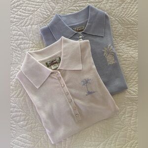 Lot of 2 Vintage Tommy Bahama Polos- Cream and Light Blue- Cashmere Blend
